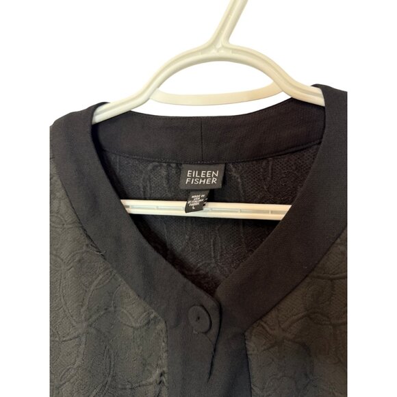 Eileen Fisher black matte jacquard swirl long cardigan size L - Picture 3 of 4